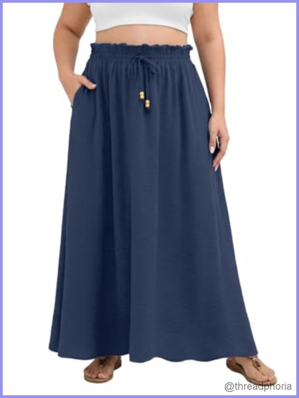 Plus Size Maxi Skirt Pleated Elastic Waist A-Line Swing Beach Long Skirt Pockets